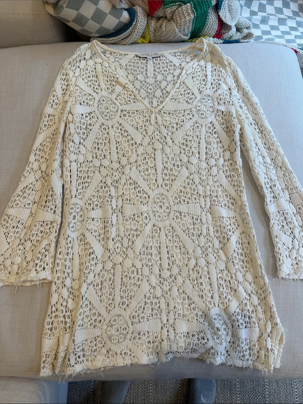 Trina Turk Cream Crochet Coverup Tunic